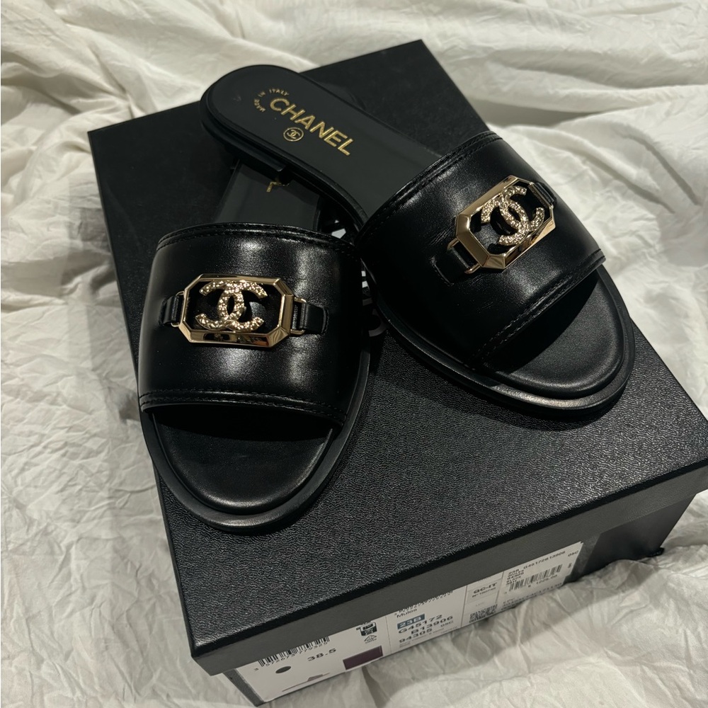 Chanel Black Slide Sandals